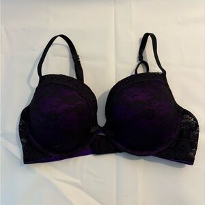 La SENZA Black and Purple Lace Bra with Seamless Design